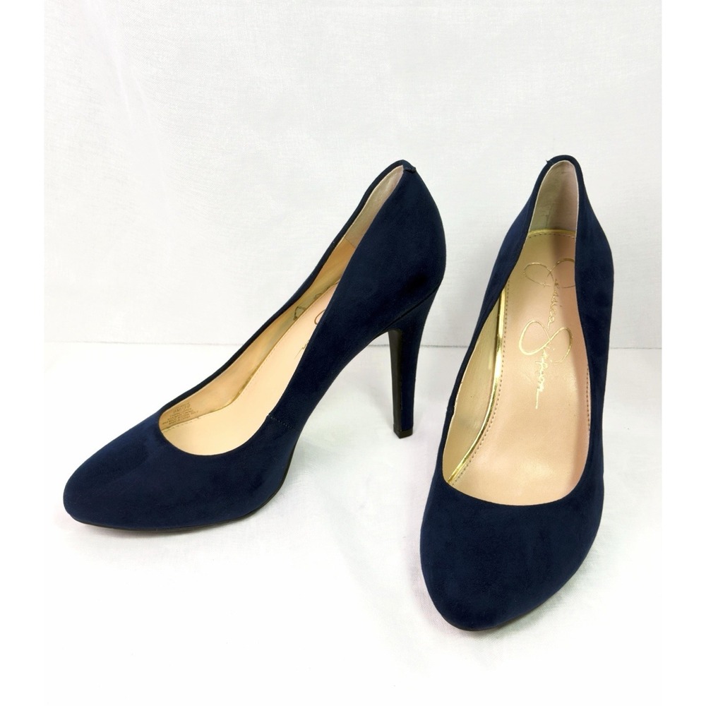 Jessica Simpson Heels Womens 9M Navy Blue Suede Pumps Round Toe Stiletto